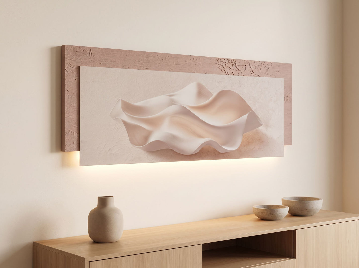 LED Wandbild 115x44 cm beleuchtet Muschel Beige Wanddekoration Dekolicht