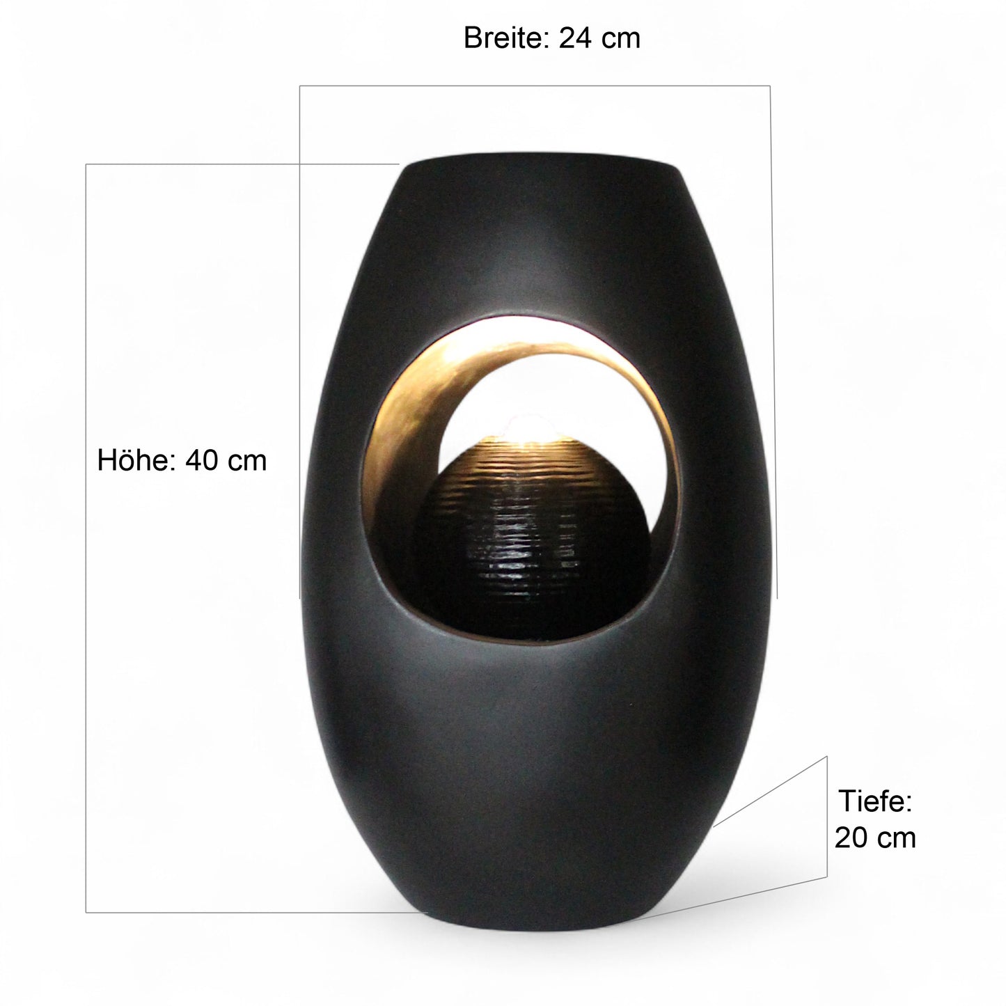 Zimmerbrunnen Blumenvase schwarz BK913 mit LED Beleuchtung Tischbrunnen Vase modern Brunnen Wasserspiel 40 cm