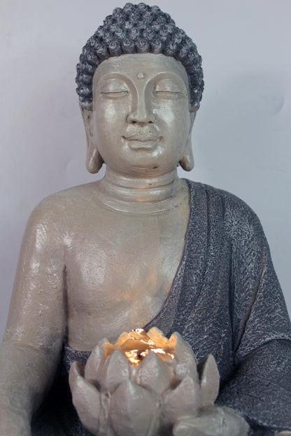 Springbrunnen Buddha mit LED Beleuchtung Zimmerbrunnen Gartenbrunnen Polyresin 56 cm Gartendekoration