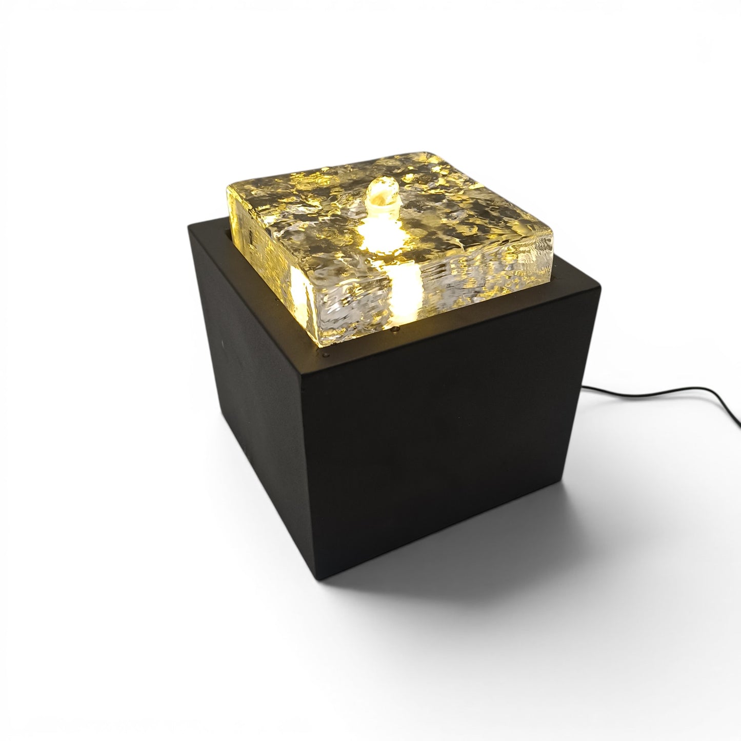 Moderner Zimmerbrunnen Metall und Glas mit LED Beleuchtung 19x19x20cm Brunnen Wasserspiel