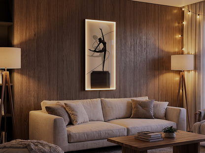 LED Glas Wandbild 100x50 cm mit Beleuchtung, Moderne Ballerina Wanddekoration, Indirekte Warmweiße LED, Dimmbar, Fernbedienung,