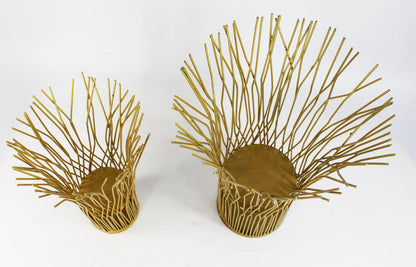 Dekovase 2er Set Aluminium Gold rund Metallvase 39cm und 29 cm Dekoration Afrika Stil Ast-Optik
