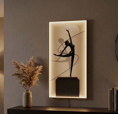 LED Glas Wandbild 100x50 cm mit Beleuchtung, Moderne Ballerina Wanddekoration, Indirekte Warmweiße LED, Dimmbar, Fernbedienung,