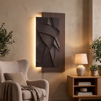 LED Wandbild mit Beleuchtung 50x100 cm, Modernes Geometrisches Wandbild, Strukturierte Sandsteinoberfläche, Indirekte Warmweiße LED, Dimmbar, Fernbedienung, Wanddeko