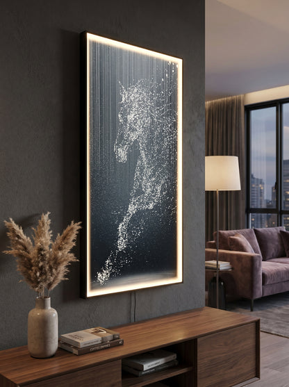 LED Wandbild Pferd 100x50 cm mit Glasfront und indirekter LED-Beleuchtung, modernes Wandbild mit Fernbedienung, USB, warmweiß, dekorative Wanddekoration Wohnzimmer Schlafzimmer