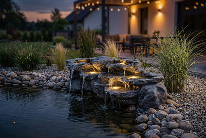 Großer Wasserfall für Teich BK-T200, 109 cm Kunstfelsen mit Pumpe & 5 LED