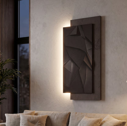 LED Wandbild mit Beleuchtung 50x100 cm, Modernes Geometrisches Wandbild, Strukturierte Sandsteinoberfläche, Indirekte Warmweiße LED, Dimmbar, Fernbedienung, Wanddeko