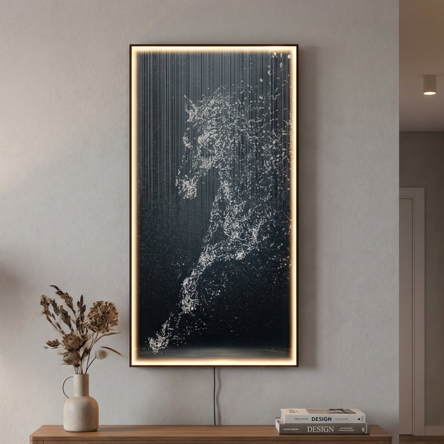 LED Wandbild Pferd 100x50 cm mit Glasfront und indirekter LED-Beleuchtung, modernes Wandbild mit Fernbedienung, USB, warmweiß, dekorative Wanddekoration Wohnzimmer Schlafzimmer