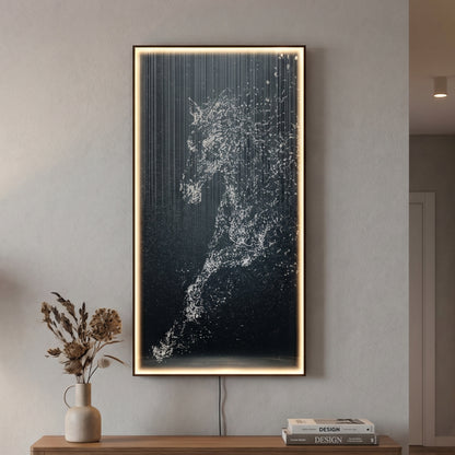 LED Wandbild Pferd 100x50 cm mit Glasfront und indirekter LED-Beleuchtung, modernes Wandbild mit Fernbedienung, USB, warmweiß, dekorative Wanddekoration Wohnzimmer Schlafzimmer