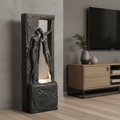 Springbrunnen Gartenbrunnen Zimmerbrunnen mit LED Beleuchtung 99,5cm mit Glasplatte Bronze-Steinoptik