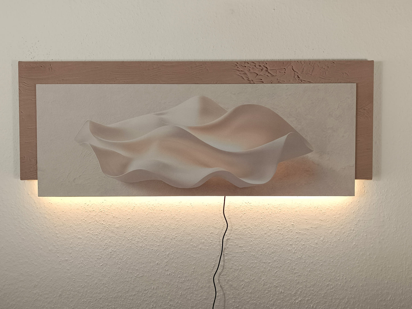 LED Wandbild 115x44 cm beleuchtet Muschel Beige Wanddekoration Dekolicht