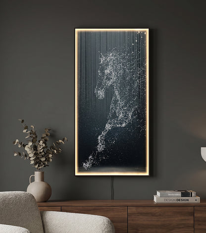 LED Wandbild Pferd 100x50 cm mit Glasfront und indirekter LED-Beleuchtung, modernes Wandbild mit Fernbedienung, USB, warmweiß, dekorative Wanddekoration Wohnzimmer Schlafzimmer