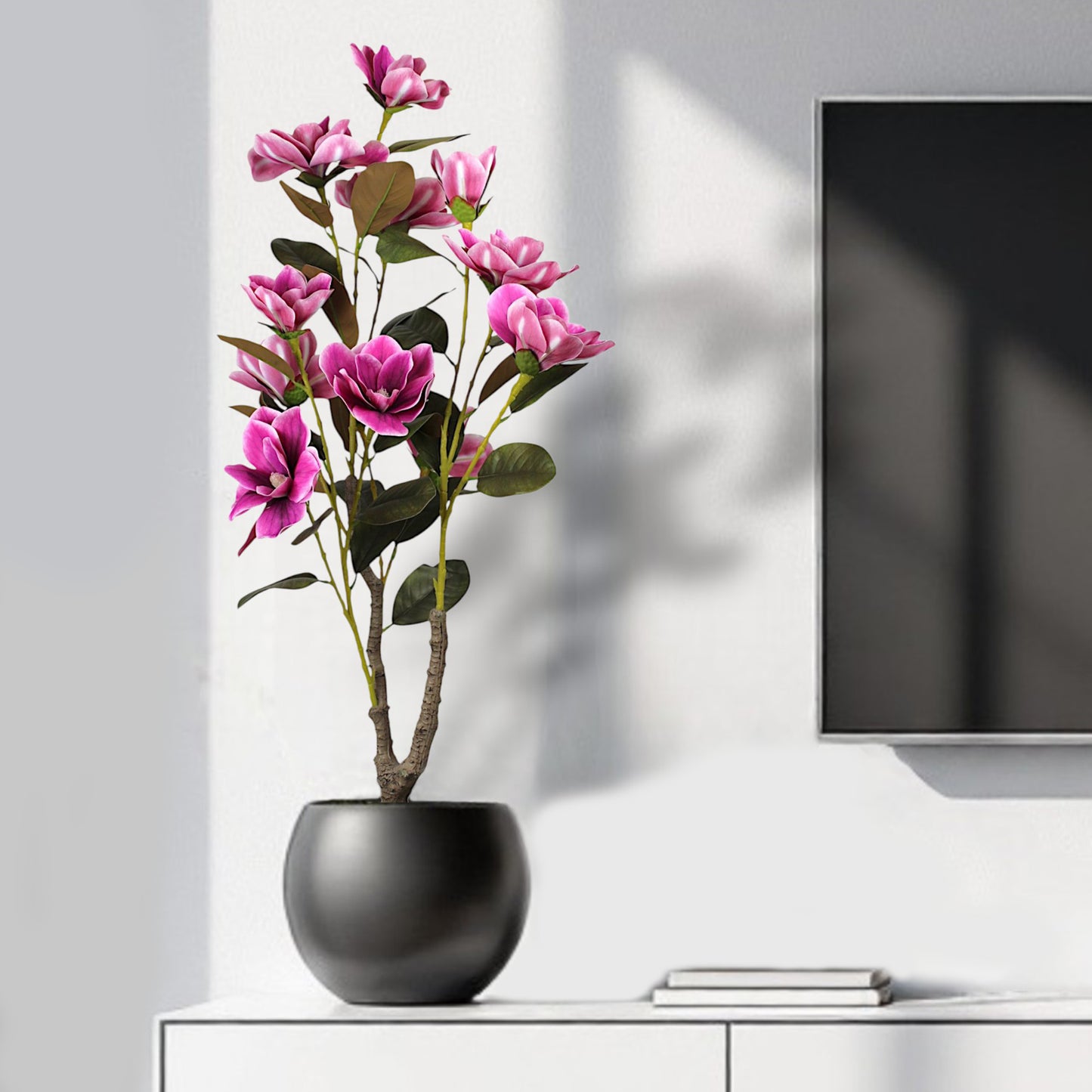 Kunstpflanze Yulan Magnolie Pink 95 cm im Topf Blütenpflanze künstliche Pflanze Zimmerpflanze