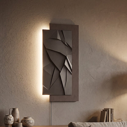 LED Wandbild mit Beleuchtung 50x100 cm, Modernes Geometrisches Wandbild, Strukturierte Sandsteinoberfläche, Indirekte Warmweiße LED, Dimmbar, Fernbedienung, Wanddeko