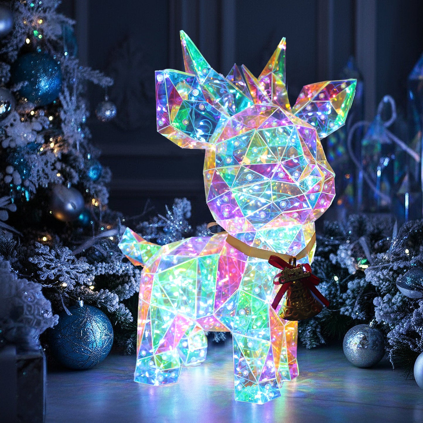 Beleuchtetes Rentier LED Kristall-Optik 41 cm – kaltweiß leuchtende Weihnachtsdekoration für Innen & Terrasse – Netzteil mit Timer 6 h – festliche Winterdeko Weihnachtsbeleuchtung