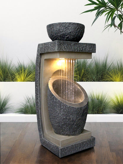 Gartenbrunnen mit LED Beleuchtung WIN 30 moderner Springbrunnen bepflanzbar Gartendekoration Steinoptik 81 cm