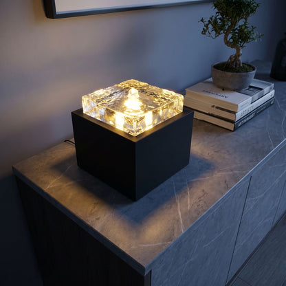 Moderner Zimmerbrunnen Metall und Glas mit LED Beleuchtung 19x19x20cm Brunnen Wasserspiel